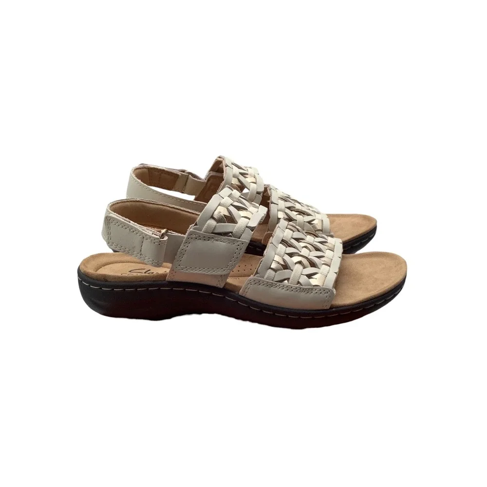 Clarks Laurieann Lily Cream Leather Woven Slingback Sandals Womens 5 M New
